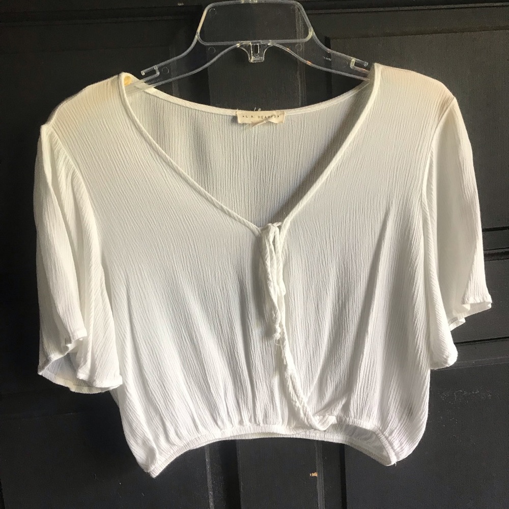 LA Hearts Tie Front Short Sleeve White Crop Size S